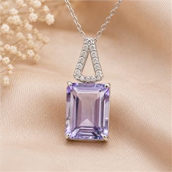 925 Sterling Silver 3.44 Ct Octagon Amethyst White Zircon Pendant