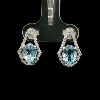 925 Sterling Silver 3.44 Ct Oval Blue Topaz White Zircon Earrings