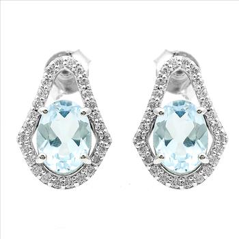 925 Sterling Silver 3.44 Ct Oval Blue Topaz White Zircon Earrings