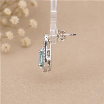 925 Sterling Silver 3.44 Ct Oval Blue Topaz White Zircon Earrings