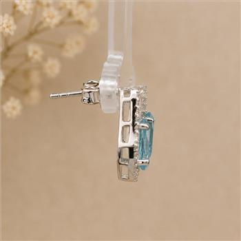 925 Sterling Silver 3.44 Ct Oval Blue Topaz White Zircon Earrings