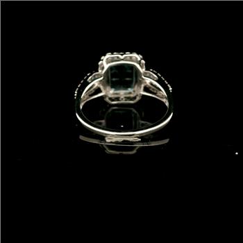 925 Sterling Silver 3.47 Ct Octagon Blue Topaz White Zircon Ring 7 US Ring Size