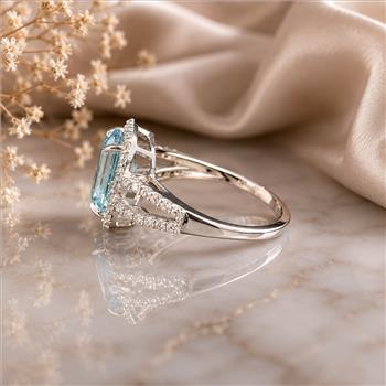 925 Sterling Silver 3.47 Ct Octagon Blue Topaz White Zircon Ring 7 US Ring Size