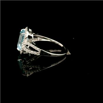 925 Sterling Silver 3.47 Ct Octagon Blue Topaz White Zircon Ring