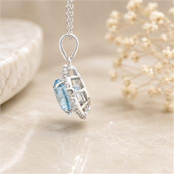 925 Sterling Silver 3.51 Ct Oval Blue Topaz White Zircon Pendant