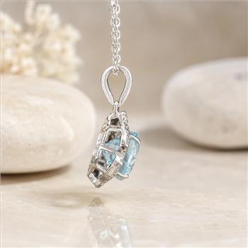 925 Sterling Silver 3.51 Ct Oval Blue Topaz White Zircon Pendant