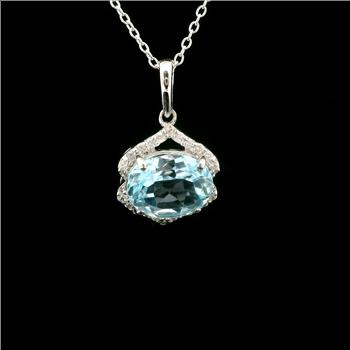 925 Sterling Silver 3.51 Ct Oval Blue Topaz White Zircon Pendant