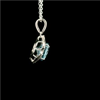 925 Sterling Silver 3.51 Ct Oval Blue Topaz White Zircon Pendant