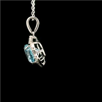 925 Sterling Silver 3.51 Ct Oval Blue Topaz White Zircon Pendant