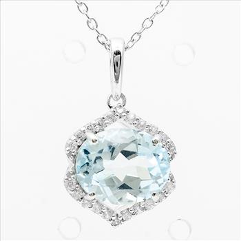 925 Sterling Silver 3.51 Ct Oval Blue Topaz White Zircon Pendant