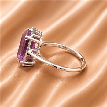 925 Sterling Silver 3.53 Ct Octagon Amethyst White Zircon Ring 7 US Ring Size
