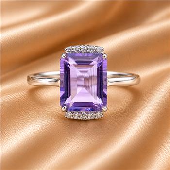 925 Sterling Silver 3.53 Ct Octagon Amethyst White Zircon Ring 7 US Ring Size