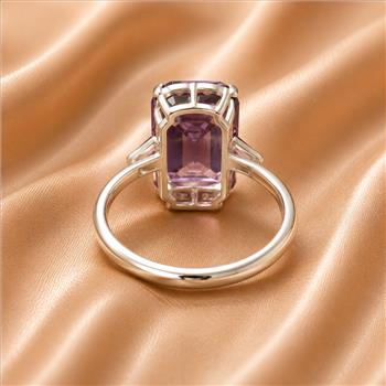 925 Sterling Silver 3.53 Ct Octagon Amethyst White Zircon Ring 7 US Ring Size