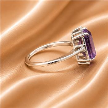 925 Sterling Silver 3.53 Ct Octagon Amethyst White Zircon Ring 7 US Ring Size