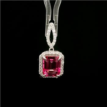 925 Sterling Silver 3.56 Ct Octagon Pink Topaz White Zircon Pendant