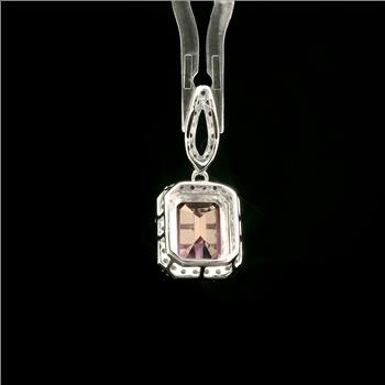 925 Sterling Silver 3.56 Ct Octagon Pink Topaz White Zircon Pendant