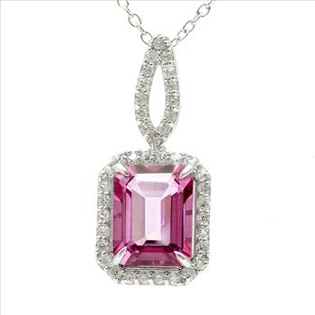 925 Sterling Silver 3.56 Ct Octagon Pink Topaz White Zircon Pendant