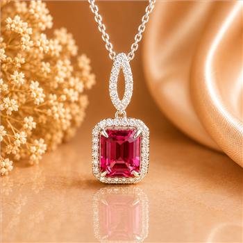 925 Sterling Silver 3.56 Ct Octagon Pink Topaz White Zircon Pendant