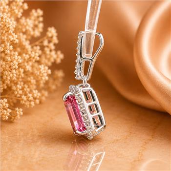 925 Sterling Silver 3.56 Ct Octagon Pink Topaz White Zircon Pendant