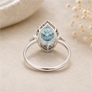 925 Sterling Silver 3.57 Ct Oval Blue Topaz White Zircon Ring 7 US Ring Size