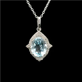 925 Sterling Silver 3.58 Ct Oval Blue Topaz White Zircon Pendant