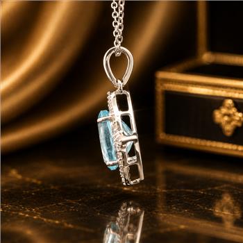 925 Sterling Silver 3.58 Ct Oval Blue Topaz White Zircon Pendant