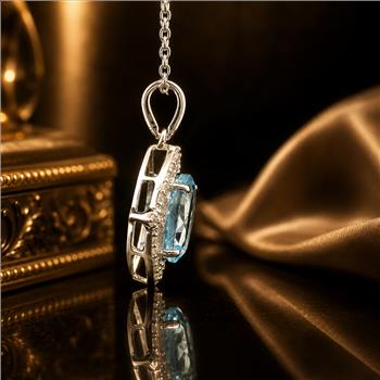 925 Sterling Silver 3.58 Ct Oval Blue Topaz White Zircon Pendant