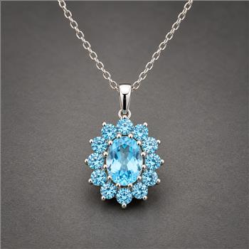 925 Sterling Silver 3.68 Ct Oval Sky Blue Topaz Swiss Blue Topaz Pendant