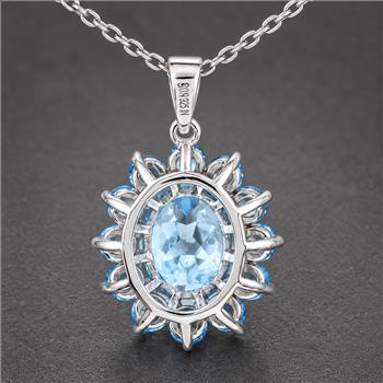 925 Sterling Silver 3.68 Ct Oval Sky Blue Topaz Swiss Blue Topaz Pendant