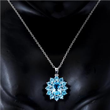 925 Sterling Silver 3.68 Ct Oval Sky Blue Topaz Swiss Blue Topaz Pendant