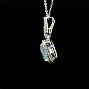 925 Sterling Silver 3.70 Ct Octagon Blue Topaz White Zircon Pendant