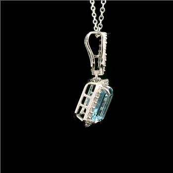 925 Sterling Silver 3.70 Ct Octagon Blue Topaz White Zircon Pendant