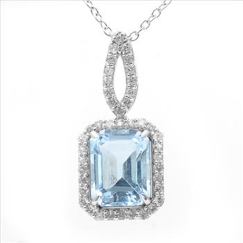 925 Sterling Silver 3.70 Ct Octagon Blue Topaz White Zircon Pendant