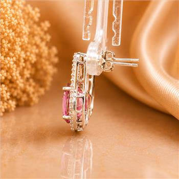 925 Sterling Silver 3.77 Ct Oval Pink Topaz White Zircon Earrings