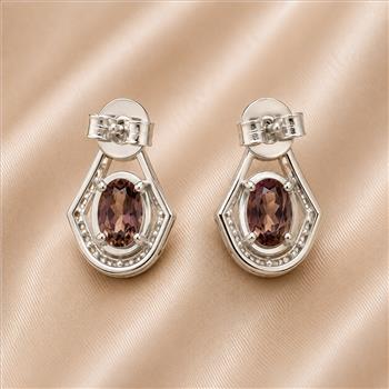 925 Sterling Silver 3.77 Ct Oval Pink Topaz White Zircon Earrings