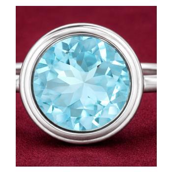 925 Sterling Silver 4.00 Ct Round Blue Topaz Ring 8.5 US Ring Size