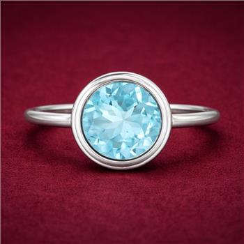925 Sterling Silver 4.00 Ct Round Blue Topaz Ring 8.5 US Ring Size