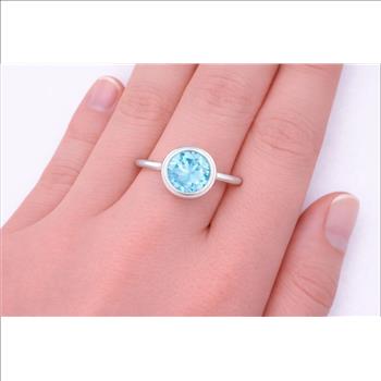 925 Sterling Silver 4.00 Ct Round Blue Topaz Ring 8.5 US Ring Size
