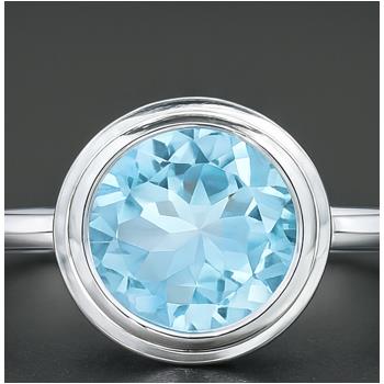 925 Sterling Silver 4.00 Ct Round Blue Topaz Ring 8.5 US Ring Size
