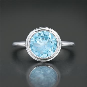 925 Sterling Silver 4.00 Ct Round Blue Topaz Ring 8.5 US Ring Size