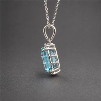 925 Sterling Silver 4.02 Ct Octagon Blue Topaz White Zircon Pendant