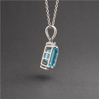 925 Sterling Silver 4.02 Ct Octagon Blue Topaz White Zircon Pendant