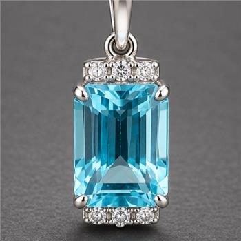 925 Sterling Silver 4.02 Ct Octagon Blue Topaz White Zircon Pendant