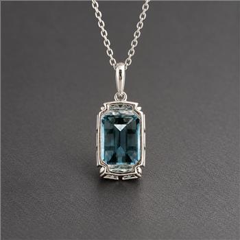 925 Sterling Silver 4.02 Ct Octagon Blue Topaz White Zircon Pendant