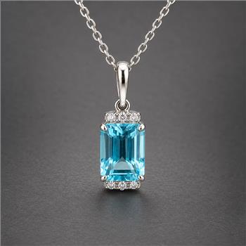 925 Sterling Silver 4.02 Ct Octagon Blue Topaz White Zircon Pendant