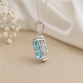 925 Sterling Silver 4.02 Ct Octagon Blue Topaz White Zircon Pendant