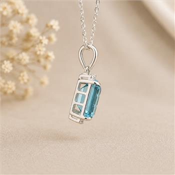 925 Sterling Silver 4.02 Ct Octagon Blue Topaz White Zircon Pendant