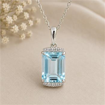 925 Sterling Silver 4.02 Ct Octagon Blue Topaz White Zircon Pendant