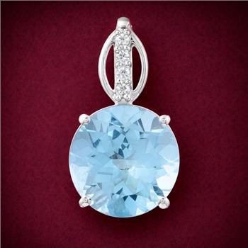 925 Sterling Silver 4.04 Ct Round Blue Topaz Cubic Zirconia Pendant