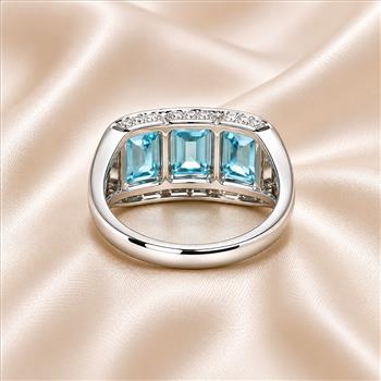 925 Sterling Silver 4.17 Ct Octagon Blue Topaz White Zircon Ring 7 US Ring Size